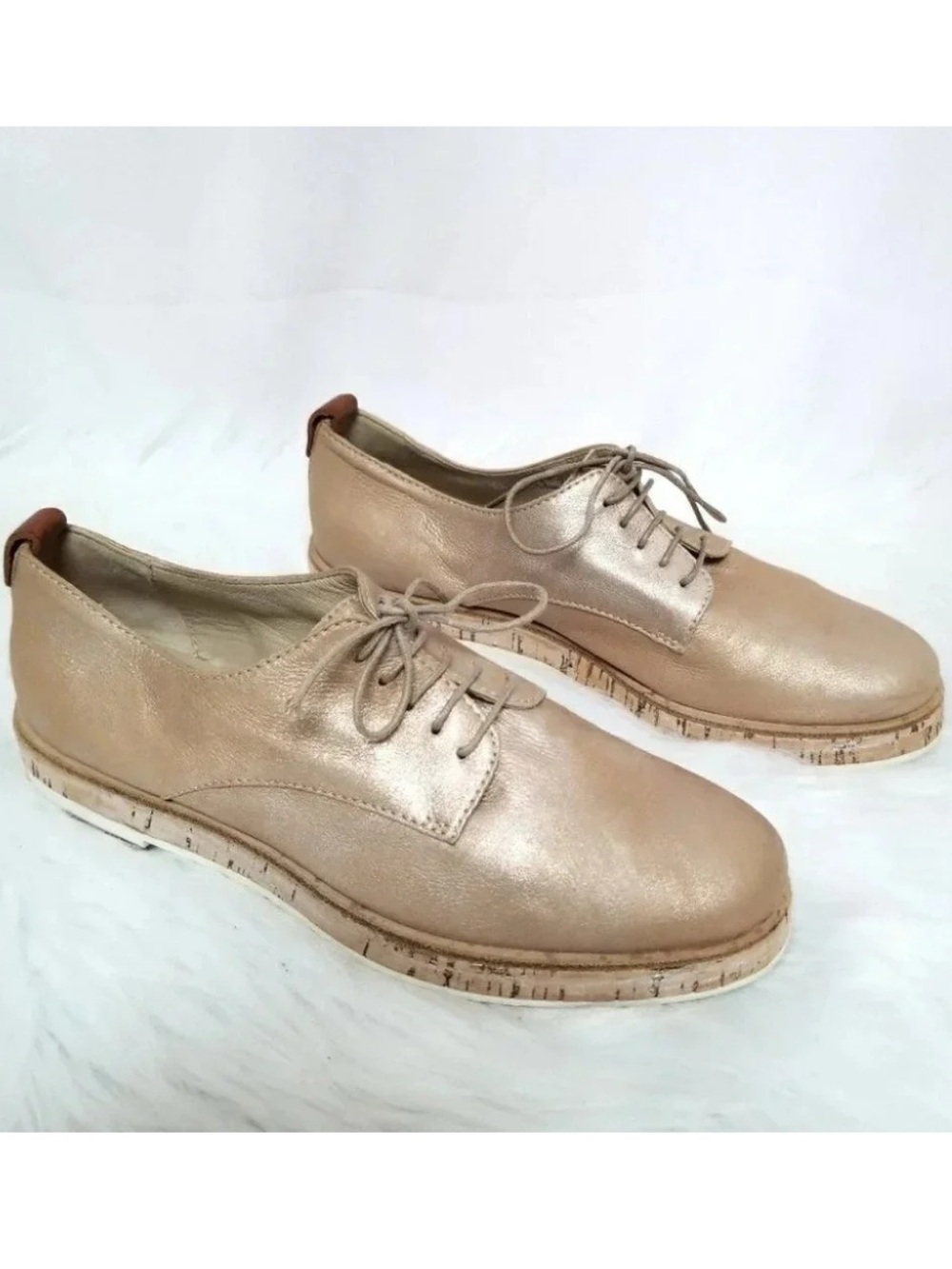 AGL 36 Juliet  Calf Leather Rose Metallic Oxfords Cork Rubber Soles